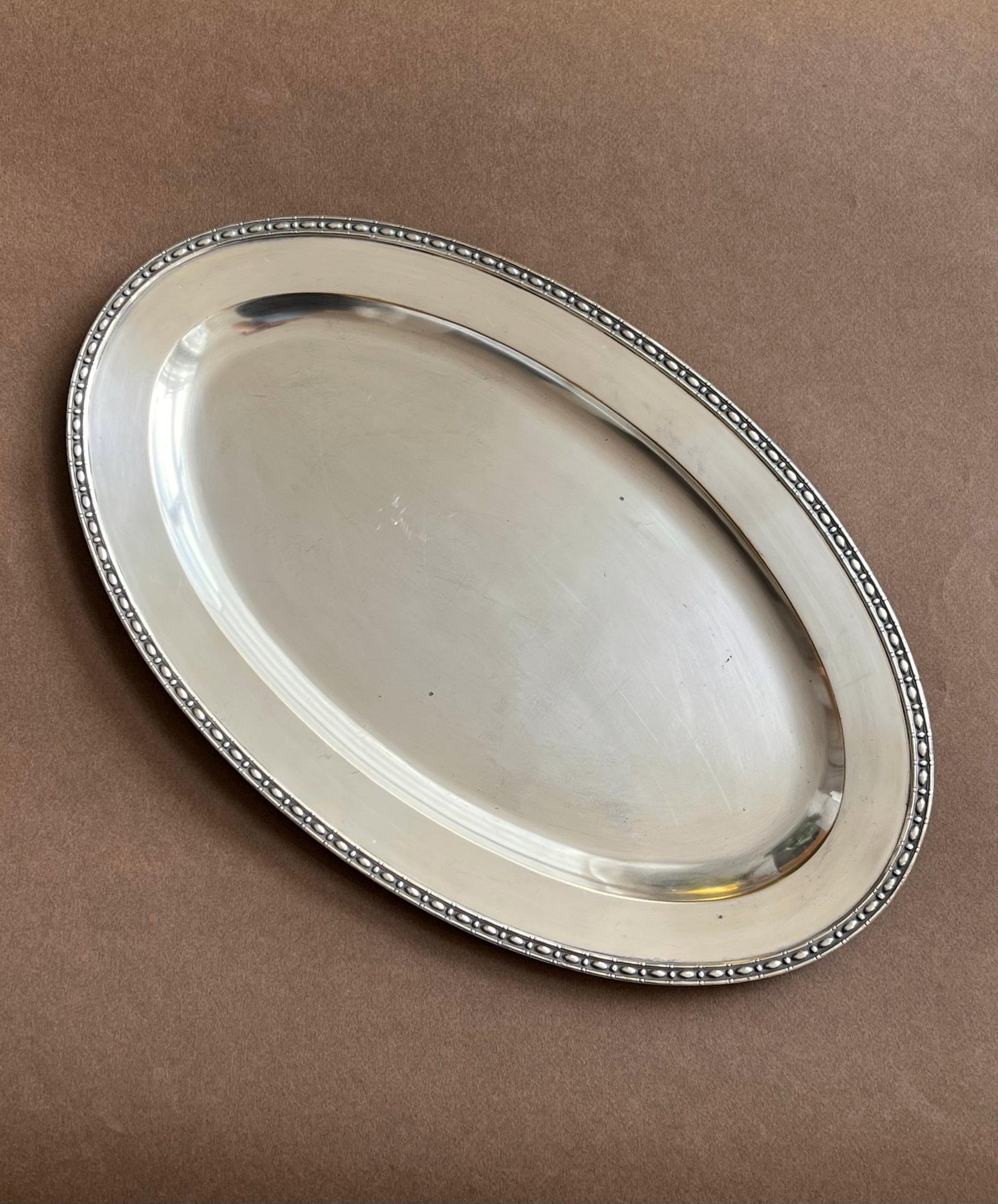Vintage Spanish Silver Plates Oval Tray with Decorative Rim