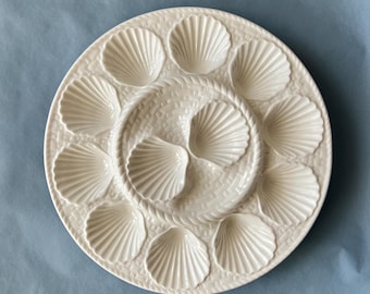 Vintage French Ceramic Oyster Plate by Longchamp France: 12-Well Serving Platter