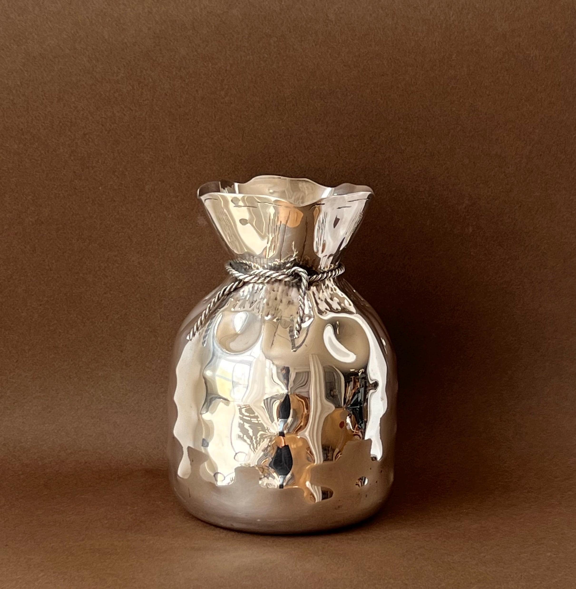 Silver Bag Vase - Trompe-l’œil Silvertone Vase, Spain by Almazan, Mid-20th Century