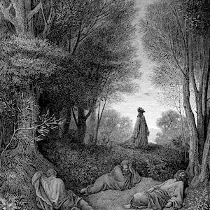 Jesus Praying in the Garden Print Poster - Gustave Dore - The Bible Romanticism Engraving Biblical Gothic Christianity Art Gift Home Decor