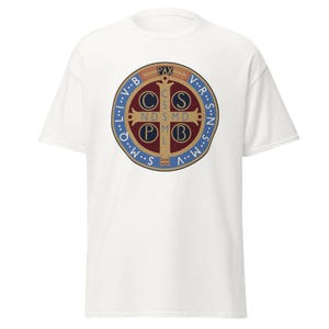 St. Benedict Medal T-Shirt - Saint Benedict Catholic Christian Gift - Benedictine Monks Christianity Unisex White T Shirt