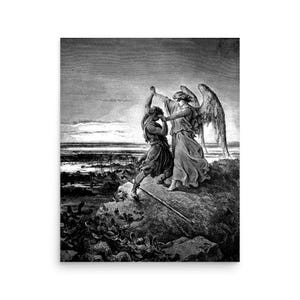 Jacob Wrestling with the Angel Print Poster - Gustave Dore - The Bible Romanticism Engraving Biblical Christianity Art Gift Home Decor