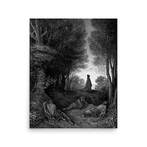 Jesus Praying in the Garden Print Poster - Gustave Dore - The Bible Romanticism Engraving Biblical Gothic Christianity Art Gift Home Decor