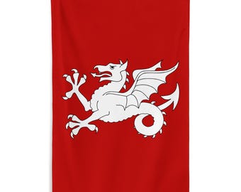 Bannière anglo-saxonne White Wyvern - Drapeau de l'Angleterre anglo-saxonne - Histoire de l'Angleterre Cadeau de la bataille d'Hastings en 1066 - 87 cm x 142 cm - 34,5 po. x 56 po.