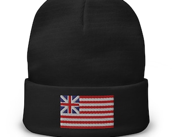 Grand Union Flag Beanie First American Flag Continental Union Flag - Embroidered Winter Beanie Hat - Patriotic United States Flag Hat