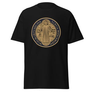 St. Benedict Medal T-Shirt - Saint Benedict Catholic Christian Gift - Benedictine Monks Christianity Unisex Black T Shirt