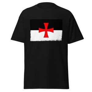 Knights Templar Flag Distressed T-Shirt - The Crusades Christianity Crusader Religious Catholic Flag Men&#39;s Women&#39;s Unisex Black T-Shirt