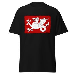 White Wyvern Anglo-Saxon Flag T-Shirt - Anglo Saxon England Shirt - English History 1066 Battle of Hastings Unisex Black T Shirt Gift