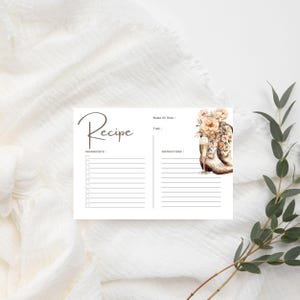 Carte de recette bottes et mousseux pour la douche nuptiale - thème western, invitation à une fête nuptiale rustique, amusante - personnalisable sur toile - Floral
