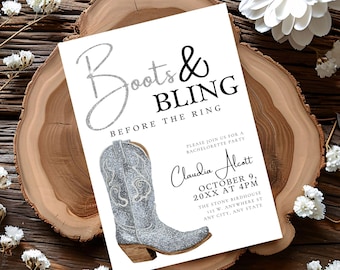 Stivali e brillantini prima dell'anello - Addio al nubilato / Stivali glitterati (modello Canva, download digitale)