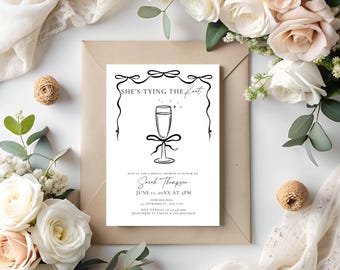She's Tying The Knot Bridal Shower Invitation | Editable Template | Classy Black and White Theme