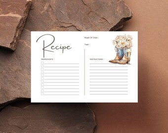 "Hochzeitsparty-Rezeptkarte mit ""Boots & Bubbly"" - Hochzeitskarte (Digitaler Download, Canva-Vorlage)"