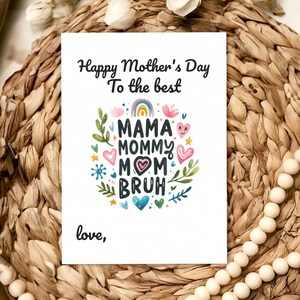 Mama, Mommy, Mom, Bruh – Cartão de Dia das Mães Engraçado e Único | Cartão Peculiar para Cada Tipo de Mãe | Presente Divertido para a Mãe | Personalize no Modelo Jet