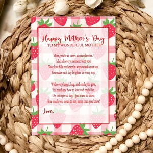 Dolci fragole – Biglietto per la festa della mamma / Biglietto di auguri per la festa della mamma fresco e floreale / Biglietto unico per la mamma con poesia / Personalizza in Jet Template