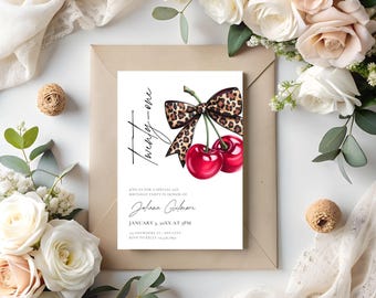Leopard Bow 21st Birthday Invitation: Glam Party Template (Editable in Canva, Digital Download