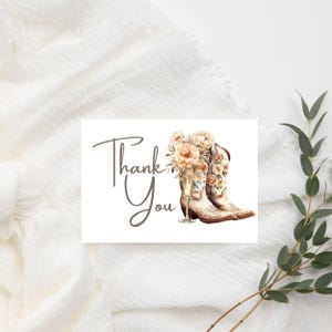 Bottes et carte de remerciement pétillante pour la douche nuptiale - thème western, carte de fête nuptiale rustique, amusante - personnalisable en toile - bottes florales