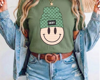 Camiseta Lucky Smiley Face, Camiseta com estampa para o Dia de São Patrício