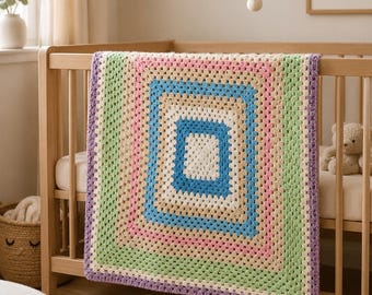 Knit Crochet blanket | baby blanket | throw rug | handmade | boho | granny square