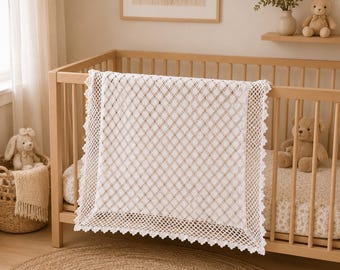 Knit Crochet blanket | baby blanket | throw rug | handmade | boho lace