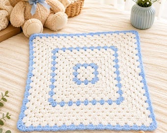 Knit Crochet blanket | baby blanket | throw rug | handmade | boho | granny square
