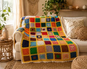 Large Beautiful Crochet blanket | baby blanket | throw rug | handmade | boho granny squares