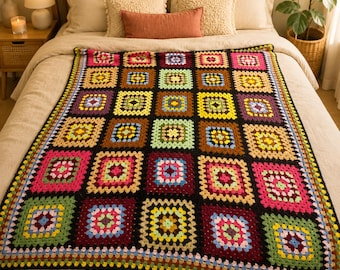Retro look crochet blanket | baby blanket | throw rug | handmade | boho granny square