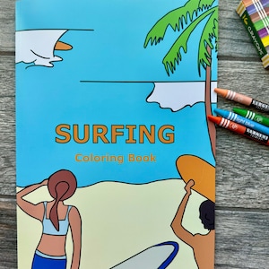 Kolorowanka, Kolorowanka Surfing, Słodka Kolorowanka, Kolorowanka Ocean i Plaża dla Dzieci, Deska Surfingowa, Prezent dla dzieci, Kreatywny prezent