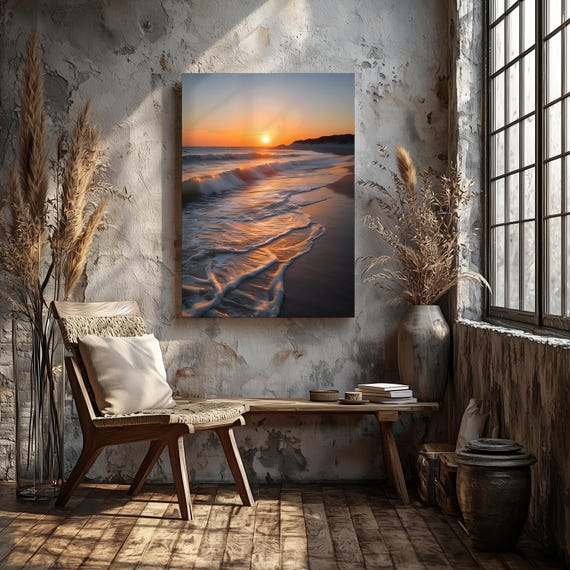 額縁壁掛け風景✨✨sunsetbeach 海写真付き️ 海の写真 海の景色 ポスター キャンバス絵画 きれい 海辺 風景写真 海