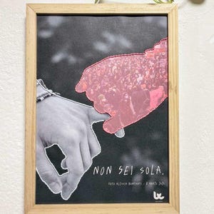 Poster ricamato - Non sei sola / Collage digitale e ricamo su carta formato A4, fatto a mano, artigianato, ricamo