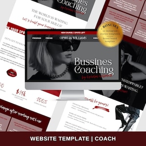 Canva Website Template for Coach – Feminine Red, Program, Contact Form + Bonuses