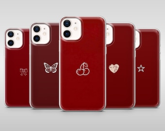 Simple Red Phone Case Maroon Red Minimalist Cover for iPhone 17Pro 16 15 14 13 12 Samsung S25 S24, S23Fe, S22, A16, A26, A56, Pixel 10, 9Pro