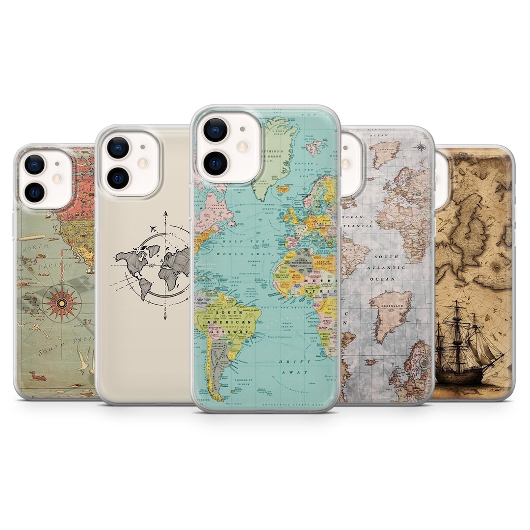 Ios Map Front Cover Vintage Map Phone Case Exploration Outdoors Cover for iPhone 17pro, 16 ...