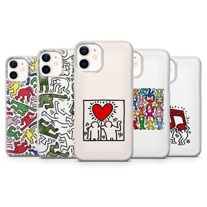Coque Keith Haring pour iPhone 16E, Pro, 15, 14, 13, 12, Samsung S25, S23FE, S24FE, A16, Pixel 9Pro, 8A
