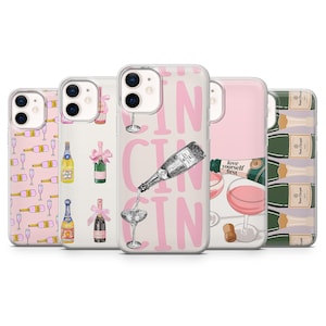 Champagne Phone Case Drink Cocktail for iPhone 17Pro, 16, 15, 14, 13, 12, Samsung S25, S24, S23Fe, S22, A16, A26, A56, Pixel 10, 9Pro