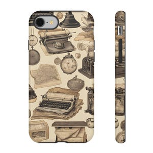 Étui pour iPhone de bureau vintage, design globe rétro, cadeau pour écrivains, protection unique, accessoire de téléphone pour amateur de voyage