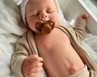 Silicone Dolls Girl, Full-Body Silicone, Take Pacifier, 6 lbs., 18", Rooted Eyelashes, Wet System