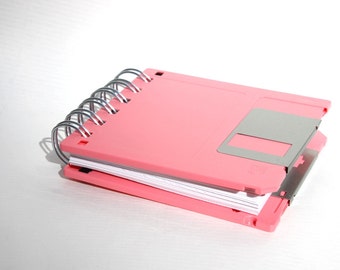 Hot Pink Floppy Disk Notebook Geek Book Stocking Stuffer Recycled Computer Disk Diskette