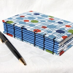 Handbound Journal or Notebook Handmade Japanese Paper Blue Green Red Circles image 4