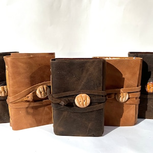 Shell - Rustic Brown Leather Handmade Travel Journal  Notebook Sketchbook Handmade Porcelain Button Adornment