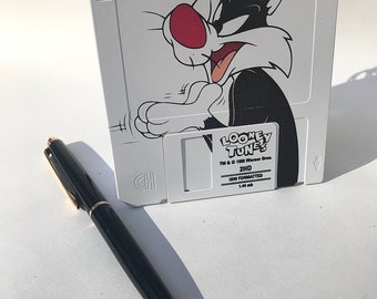 Geek Book - Floppy Disk Notebook -  Recycled Computer Geek Gift - Sylvester the Cat