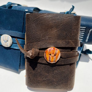 Seashell - Leather Travel Journal Diary Notebook with Porcelain Adornment