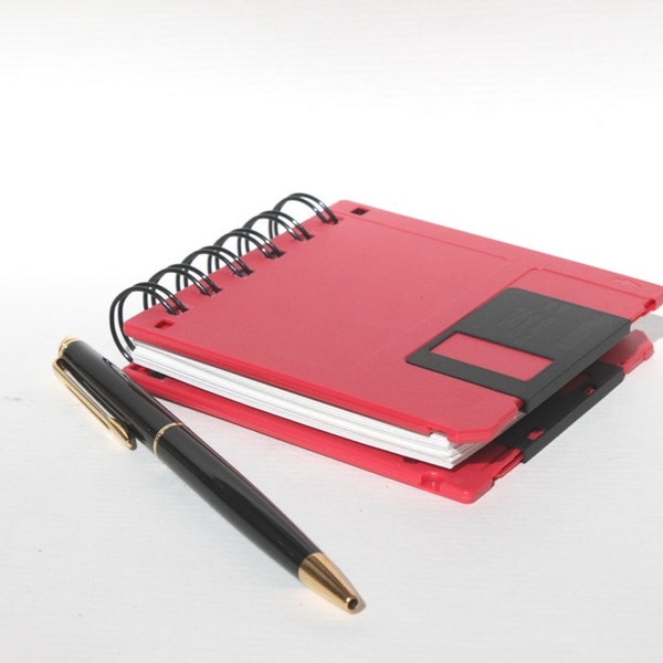 Computer Floppy Disk Notepad Journal - Nerd Geek Tech Gift - Internet - Notepad - Recycled Computer Diskette - Red - Multi Color