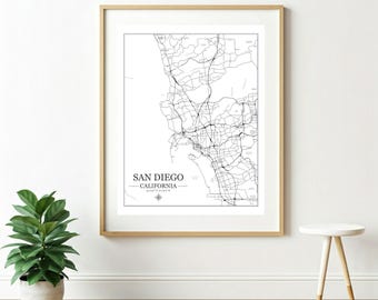 Mapa San Diego wydrukowana na ścianie