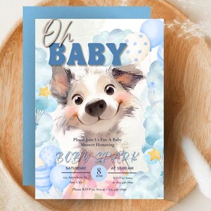 Adorable Oh Boy Baby Shower Invitation Template, Dusty Boy Baby Shower, Cute Baby Shower Invitation DIY,  New Baby Boy Card, Newborn Invite