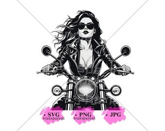 Biker Girl SVG PNG, Motorcycle Girl Image, Biker Women Clipart, Sublimation Design, Biker Girl Silhouette, Motorbike Design, Motocross Png