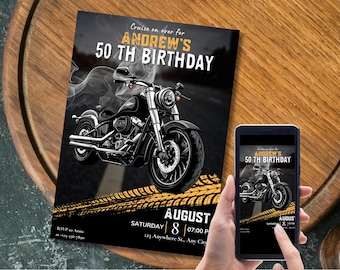 Editable Motorcycle Birthday Invitation, Motorcycle Party Invite, Boys Men Birthday Invitation, Vintage Motorcycle, Riding, Motorbike Card