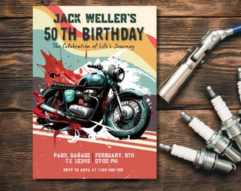 Editable Motorcycle Birthday Invitation, Motorbike Party Invite, Boys Men Birthday Invitation, Vintage Motorcycle, Riding, Instant Download