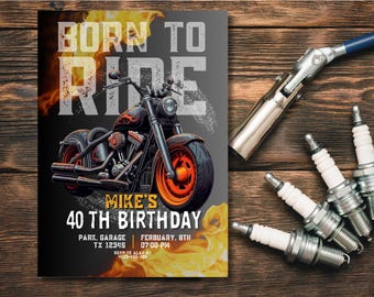 Editable Born To Ride Men Birthday Invitation, Motorcycle Party Invite, Boys Men Birthday Invitation, Vintage Motorcycle, Motorbike Card