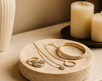 Travertine Round Catchall Marble Tray Jewelry Organizer Dish Tray