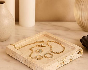 Travertine Tray: Natural Turkish Marble Stone Tray, Vanity Decor